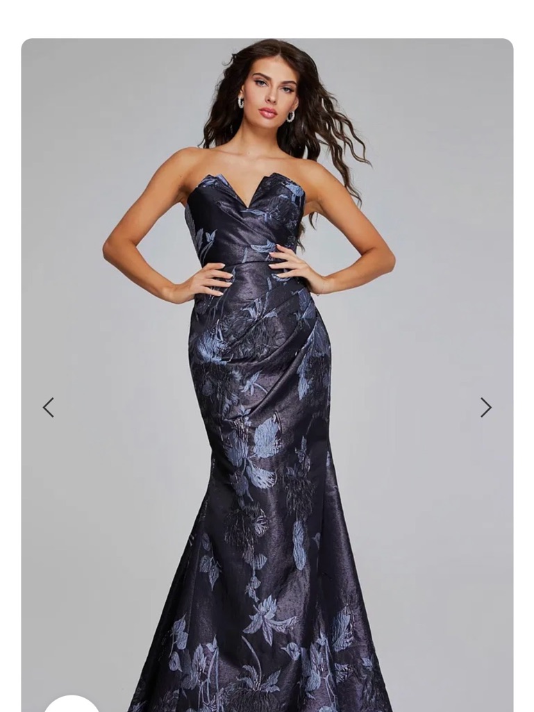 Jovani Strapless Gray/Black Floral Jacquard Gown Euc Unaltered Size 12